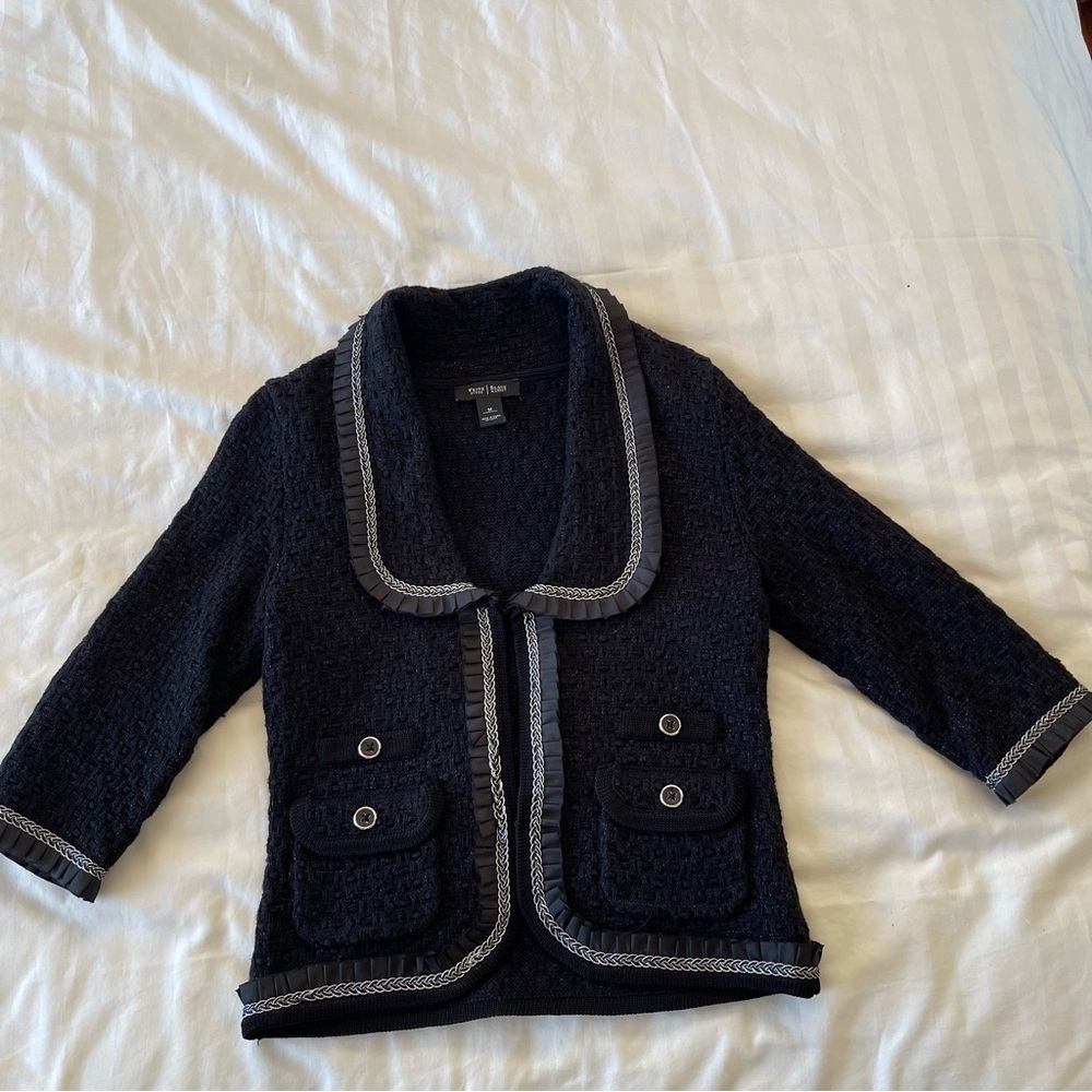 White House Black Market Black Blazer Jacket with Silver Trim size M